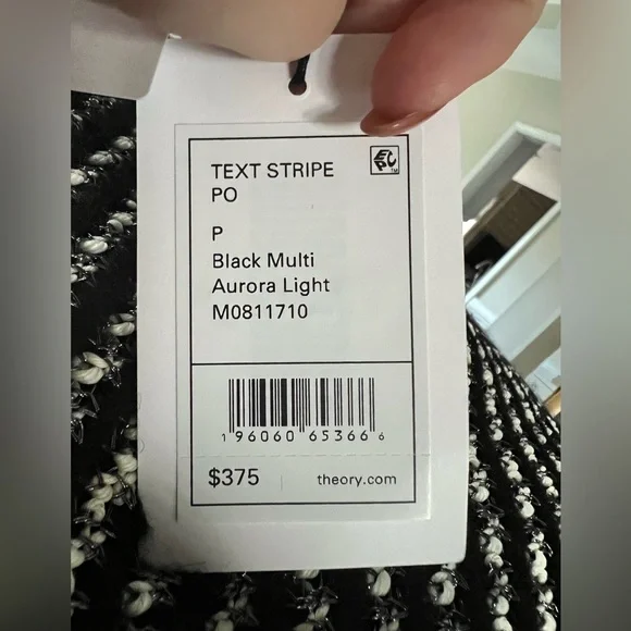 NWT THEORY Text Stripe PO Crewneck Sweater in Striped Wool Blend size P - Picture 3 of 6